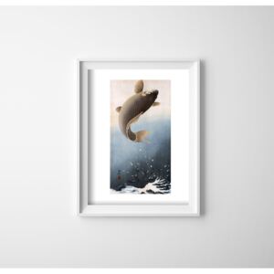 Plakat w stylu retro Plakat w stylu retro Skaczący karp autorstwa Ohary Koson