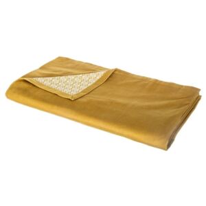 Narzuta z bawełny i poliestru, koc w kolorze musztardowym do okrycia łóżka, stylowe tekstylia w typie skandynawskim