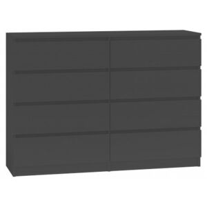Komoda z 8 szufladami Malwa, czarna, 138x40x97 cm
