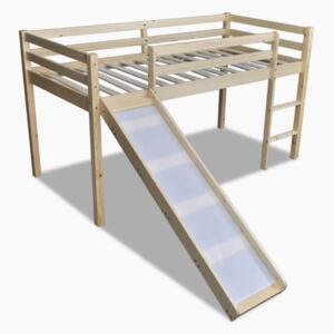 Wysokie łóżko dziecięce ze zjeżdżalnią i drabinką, naturalne drewno