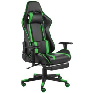 Czarno-zielony fotel do gier z podnóżkiem - Epic Gamer