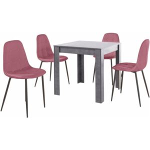Komplet szarego stołu i 4 różowych krzeseł Støraa Lori Lamar Duro