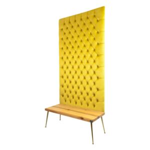 Ławka z Panelem Ściennym Pikowanym Cytrynowa Żółcień Siedzisko Drewno Lite LPPK-3 Rozmiary od 50 cm do 100 cm