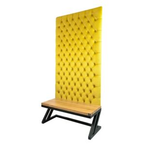 Ławka Metalowa z Panelem Ściennym Pikowanym Cytrynowa Żółcień Siedzisko Drewno Lite LPPK-47 Rozmiary od 50 cm do 100 cm