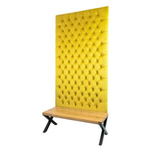 Ławka Metalowa z Panelem Ściennym Pikowanym Cytrynowa Żółcień Siedzisko Drewno Lite PPK-55 Rozmiary od 50 cm do 100 cm