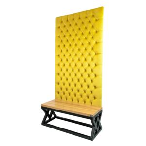 Ławka Metalowa z Panelem Ściennym Pikowanym Cytrynowa Żółcień Siedzisko Drewno Lite LPPK-45 Rozmiary od 50 cm do 100 cm