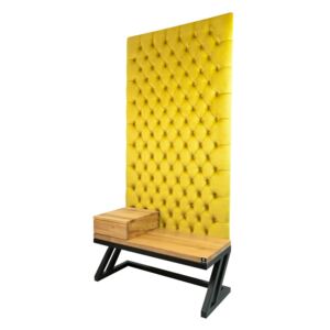Ławka Metalowa z Panelem Ściennym Pikowanym Cytrynowa Żółcień Siedzisko Drewno Lite LPPK-50 Rozmiary od 50 cm do 100 cm
