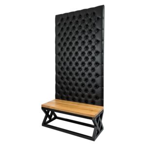 Ławka Metalowa z Panelem Ściennym Pikowanym Czarna Ekoskóra Siedzisko Drewno Lite LPPK-45 Rozmiary od 50 cm do 100 cm