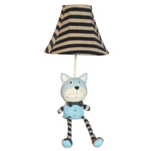 Dekoracyjna LAMPKA stojąca CGKOT1T MDECO nocna LAMPA do pokoju dziecięcego siedzący kot czarny biały niebieski