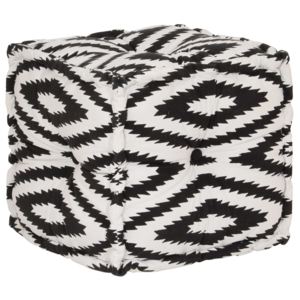 Kwadratowy puf bawełniany ze wzorem, 40 x 40 cm, czarno-biały