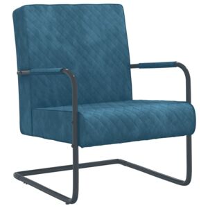 Krzesło wspornikowe, niebieskie, obite aksamitem