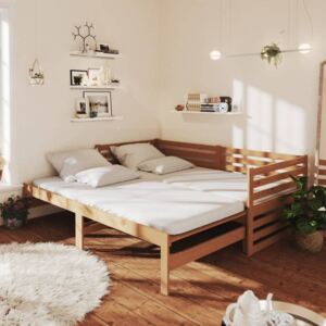Łóżko wysuwane, lite drewno sosnowe, brązowe, 2x(90x200) cm