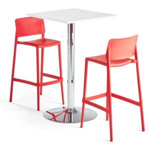 Zestaw BIANCA + RIO, 1 stół i 2 czerwone krzesła