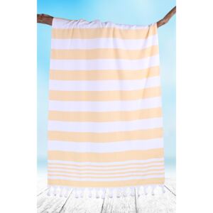 DecoKing - Ręcznik Plażowy Boho Żółty SANTORINI Z FRĘDZLAMI