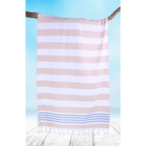 DecoKing - Ręcznik Plażowy Boho Cappucino SANTORINI Z FRĘDZLAMI