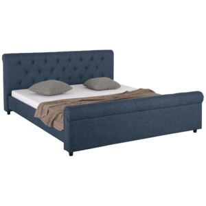 Tapicerowane łóżko ze stylowym wezgłowiem, niebieskie 160x200 cm