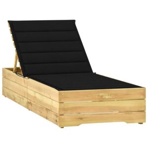 Leżak z czarną poduszką, impregnowane drewno sosnowe