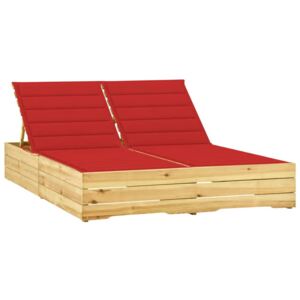 Podwójny leżak z czerwonymi poduszkami, impregnowana sosna