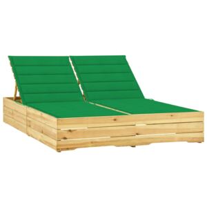 Podwójny leżak z zielonymi poduszkami, impregnowana sosna