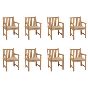 Krzesła ogrodowe 8 szt., z beżowymi poduszkami, drewno tekowe