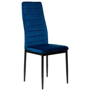 Krzesło Tapicerowane - K1 - Wzór Pasy, Welur Niebieski, Nogi Czarne - 1 Szt
