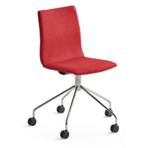 Krzesło konferencyjne OTTAWA, na kółkach, czerwona tkanina, chrom