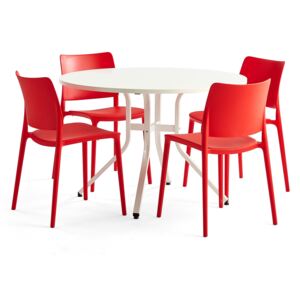 Zestaw mebli VARIOUS + RIO, stół + 4 krzesła czerwony