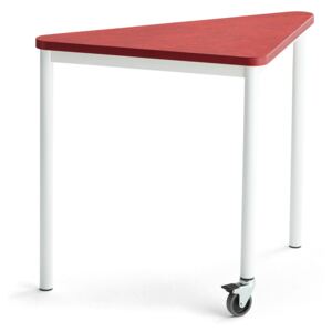 Stół SONITUS TRIANGEL z kółkiem, 905x605x720 mm, czerwone linoleum, biały