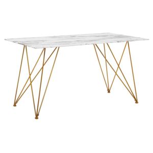 Stół do jadalni 140 x 80 cm efekt marmuru biały ze złotym KENTON