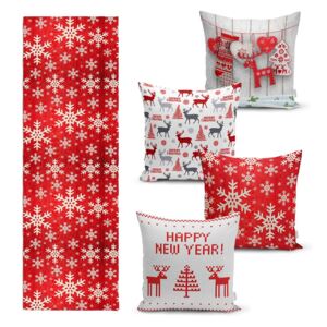 Zestaw 4 świątecznych poszewek na poduszki i bieżnika Minimalist Cushion Covers Happy Holiday