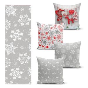 Zestaw 4 świątecznych poszewek na poduszki i bieżnika Minimalist Cushion Covers Snowflakes