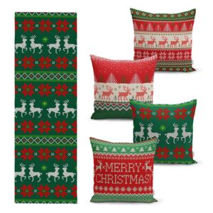 Zestaw 4 świątecznych poszewek na poduszki i bieżnika Minimalist Cushion Covers Merry Christmas