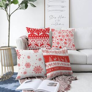 Zestaw 4 świątecznych szenilowych poszewek na poduszki Minimalist Cushion Covers Red Snowflakes, 55x55 cm
