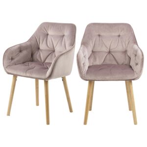 SELSEY Zestaw dwóch krzeseł tapicerowanych z podłokietnikami Agamos różowy welur na drewnianych nóżkach