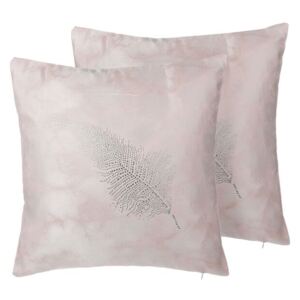 Zestaw 2 poduszek dekoracyjnych z motywem pióra 45 x 45 cm różowy SILENE