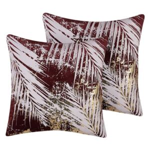 Zestaw 2 poduszek dekoracyjnych w palmy 45 x 45 cm burgundowy CALLA