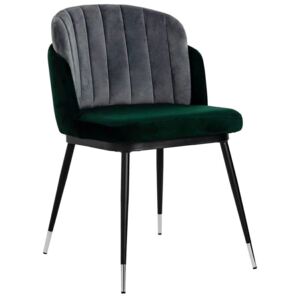 Krzesło MARCEL zielono szare - welur, podstawa czarno-srebrna