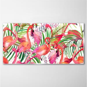 Obraz na Szkle Nowoczesny flamingi liście