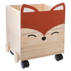 Pojemnik drewniany FOX na kółkach, mobilne pudło, 30x28x38 cm