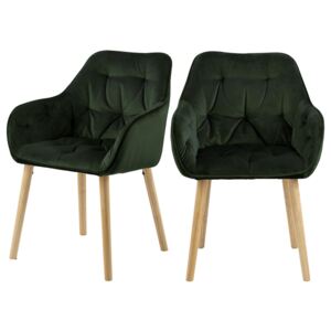SELSEY Zestaw dwóch krzeseł tapicerowanych z podłokietnikami Agamos zielony welur na drewnianych nóżkach