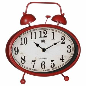 Zegar stołowy RETRO z budzikiem, 28 cm, czerwony