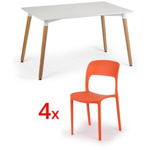 Stół do jadalni 120 x 80 + 4x krzesło plastikowe REFRESCO pomarańczowe