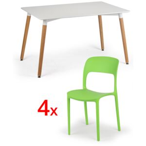 Stół do jadalni 120 x 80 + 4x krzesło plastikowe REFRESCO zielone