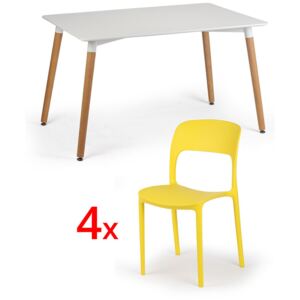 Stół do jadalni 120 x 80 + 4x krzesło plastikowe REFRESCO żółte