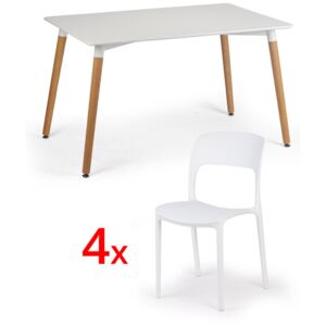 Stół do jadalni 120 x 80 + 4x krzesło plastikowe REFRESCO białe