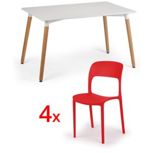 Stół do jadalni 120 x 80 + 4x krzesło plastikowe REFRESCO czerwone