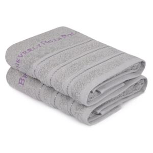 Zestaw 2 szarych ręczników z czystej bawełny Handy, 50x90 cm