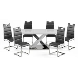 Stół "x" wysoki połysk 160/220 + 6 krzeseł am-c916
