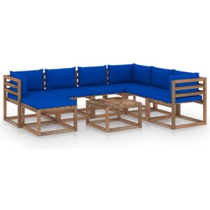 8-cz. zestaw wypoczynkowy do ogrodu, z poduszkami, niebieski