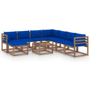 9-cz. zestaw wypoczynkowy do ogrodu, z poduszkami, niebieski